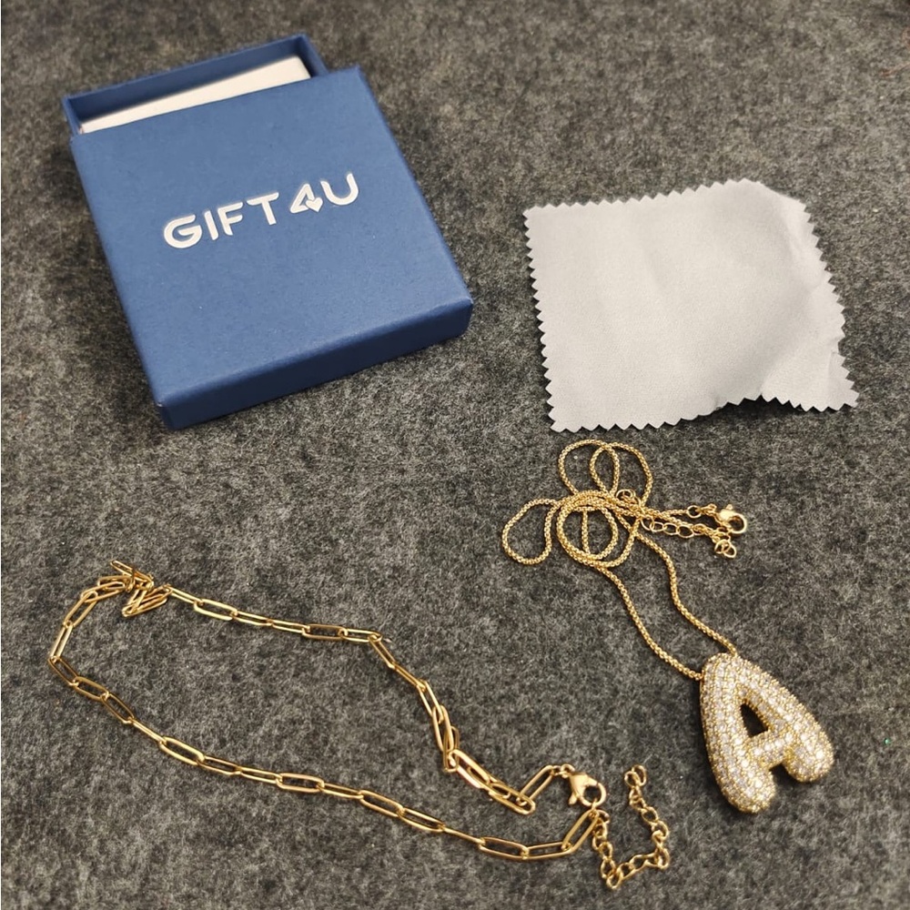 NWOT Bubble Letter Necklace Gold For Women, Cubic Zirconia - Picture 2 of 3
